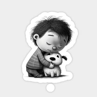 Boy hugging his Dog Sticker